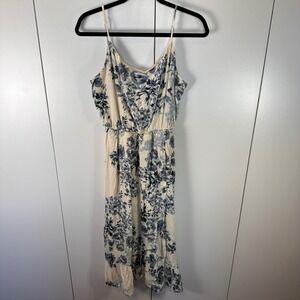Lovestitch Womens Blue Floral Print Midi‎ Dress Sleeveless with Tie - Size M